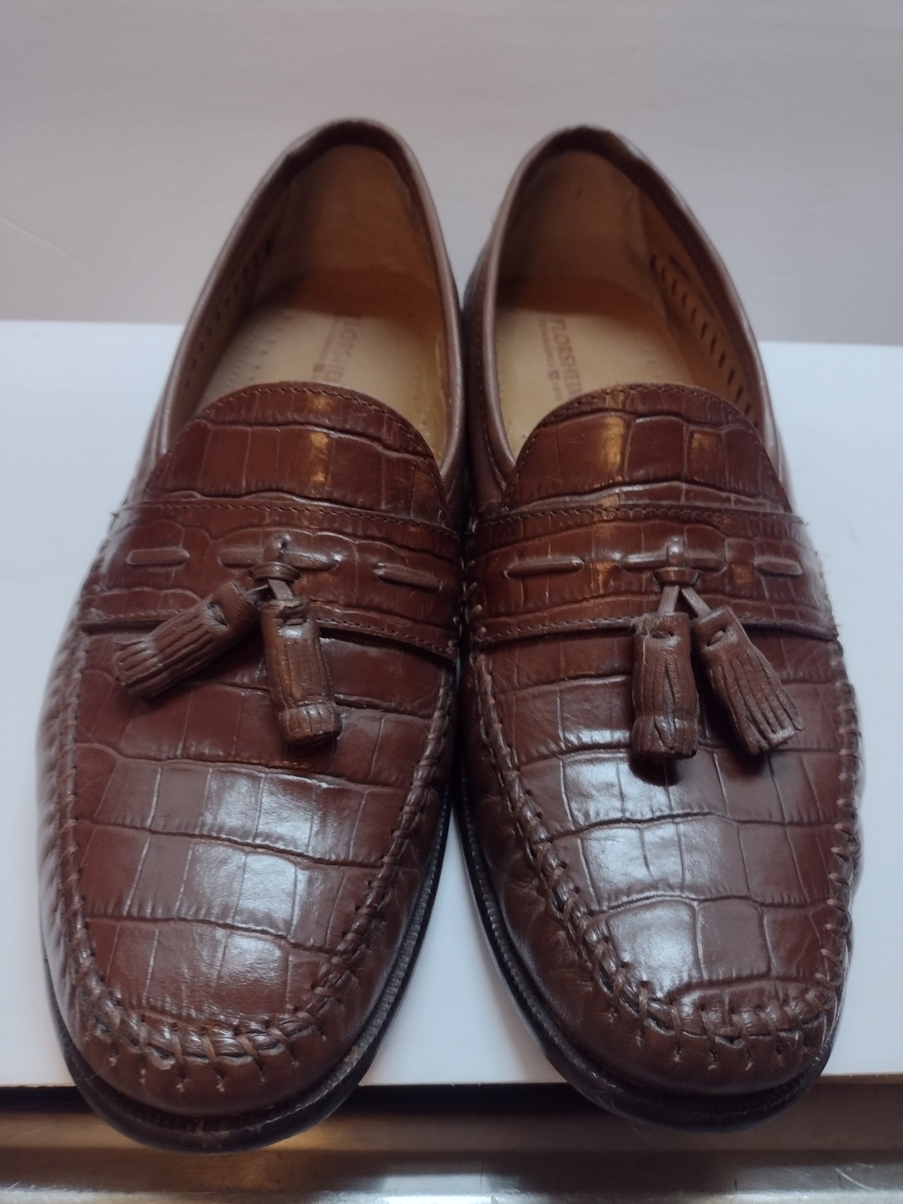 Florsheim Men's 9D Pisa 18469 Brown Leather Croc Print Tassel Loafer Dress Shoes